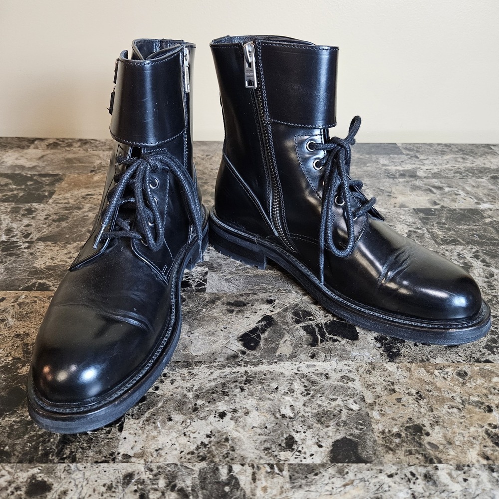 AllSaints Black Leather Combat Boots Women's EU 36 US 5.5 6 Side Zip Buckle